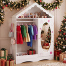 Kids Dress Up Storage with Mirror Roofed Wardrobe Closet with Open Hanging Rack by LJGDeals