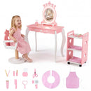 Kids Hair Salon Play Set with LED Lighted Mirror Wooden Pretend Hair Salon Station with Swivel Barber Chair by LJGDeals