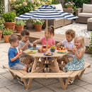 Kids Hexagonal Picnic Table with Umbrella and 6 Benches