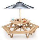 Kids Hexagonal Picnic Table with Umbrella and 6 Benches by DirectDeals