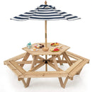 Kids Hexagonal Picnic Table with Umbrella and 6 Benches by LJGDeals