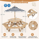 Kids Hexagonal Picnic Table with Umbrella and 6 Benches