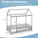 Twin Size Kids House Bed Wooden Floor Bed with Roof and Full-length Safety Guardrail by LJGDeals