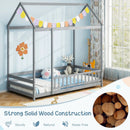 Twin Size Kids House Bed Wooden Floor Bed with Roof and Full-length Safety Guardrail by LJGDeals