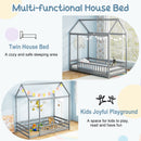 Twin Size Kids House Bed Wooden Floor Bed with Roof and Full-length Safety Guardrail
