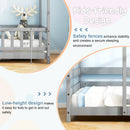 Twin Size Kids House Bed Wooden Floor Bed with Roof and Full-length Safety Guardrail
