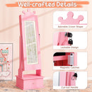 Kids Jewelry Armoire with 3-Color Lighted Full Length Mirror and Inside Led Lights