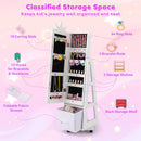 Kids Jewelry Armoire Cabinet with Swivel Base and Lockable Universal Wheels-White