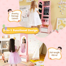 Freestanding Kids Jewelry Armoire Cabinet with Storage and 2 Tilt Angles