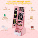 Freestanding Kids Jewelry Armoire Cabinet with Storage and 2 Tilt Angles