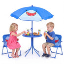 Kids Outdoor Table and Chair Set with 2 Folding Chairs and Height Adjustable Umbrella by LJGDeals