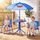 Kids Outdoor Table and Chair Set with 2 Folding Chairs and Height Adjustable Umbrella
