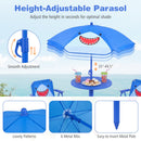 Kids Outdoor Table and Chair Set with 2 Folding Chairs and Height Adjustable Umbrella