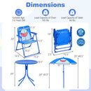 Kids Outdoor Table and Chair Set with 2 Folding Chairs and Height Adjustable Umbrella