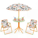 Kids Outdoor Table and Chair Set with 2 Folding Chairs and Height Adjustable Umbrella by LJGDeals