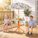 Kids Outdoor Table and Chair Set with 2 Folding Chairs and Height Adjustable Umbrella