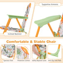 Kids Outdoor Table and Chair Set with 2 Folding Chairs and Height Adjustable Umbrella