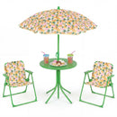 Kids Outdoor Table and Chair Set with 2 Folding Chairs and Height Adjustable Umbrella