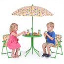 Kids Outdoor Table and Chair Set with 2 Folding Chairs and Height Adjustable Umbrella