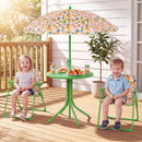 Kids Outdoor Table and Chair Set with 2 Folding Chairs and Height Adjustable Umbrella