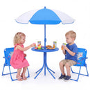 Kids Outdoor Table and Chair Set with 2 Folding Chairs and Height Adjustable Umbrella by LJGDeals