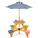 Kids Picnic Table with Stools and Foldable Adjustable Umbrella for Backyard and Patio