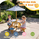 Kids Picnic Table with Stools and Foldable Adjustable Umbrella for Backyard and Patio by DirectDeals