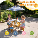 Kids Picnic Table with Stools and Foldable Adjustable Umbrella for Backyard and Patio by LJGDeals