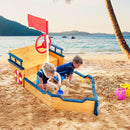 Kids Pirate Boat Wooden Sandbox Children Outdoor Playset by LJGDeals