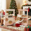 Kids Pizza Food Truck Wooden Pretend Play Snack Cart with Oven-Pink by LJGDeals