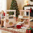 Kids Pizza Food Truck Wooden Pretend Play Snack Cart with Oven-Pink