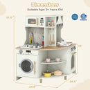 Kids Play Kitchen Wooden Corner Kitchen Playset with Working Faucet and Sink-Beige by LJGDeals
