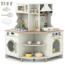 Kids Play Kitchen Wooden Corner Kitchen Playset with Working Faucet and Sink-Beige by LJGDeals