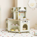 Kids Play Kitchen Wooden Corner Kitchen Playset with Working Faucet and Sink-Beige by LJGDeals