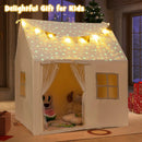 Kids Play Tent Large Playhouse with Glow in the Dark Stars and Mat-Beige by LJGDeals