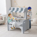 Double Sided Kids Pretend Kitchen Playset with 2-Seat Cafe-Gray by LJGDeals