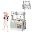 Double Sided Kids Pretend Kitchen Playset with 2-Seat Cafe-Gray by LJGDeals