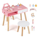 Kids Pretend Nail Salon Playset with Chair and Stool Wooden Toddlers Makeup and Manicure Kit with Eye Shadow by DirectDeals