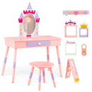 Kids Princess Vanity Table and Stool Set with Drawer and Mirror-Pink by LJGDeals