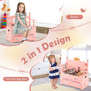 2-In-1 Kids Princess Wooden Toy Box with Safe Hinged Lid-Pink by LJGDeals