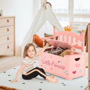 2-In-1 Kids Princess Wooden Toy Box with Safe Hinged Lid-Pink by LJGDeals