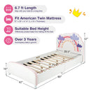 Kids Twin Size Upholstered Platform Wooden Bed with Rainbow Pattern by LJGDeals