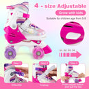 Kids Roller Skates 4 Sizes Adjustable Quad Skates with Light-up Wheels and Safety Protection
