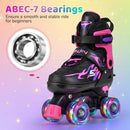 Kids Roller Skates for Girls Boys 4 Sizes Adjustable Quad Skates with Light-up Wheels for Outdoor by LJGDeals