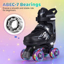 Kids Roller Skates for Girls Boys 4 Sizes Adjustable Quad Skates with Light-up Wheels for Outdoor