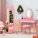 Kids Room Furniture Set Princess Vanity Table and Stool Set with Mirror and Drawer