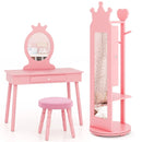 Kids Room Furniture Set Princess Vanity Table and Stool Set with Mirror and Drawer by LJGDeals