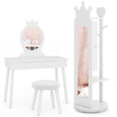 Kids Room Furniture Set Princess Vanity Table and Stool Set with Mirror and Drawer by LJGDeals