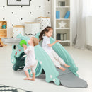 3-in-1 Kids Slide Rocking Horse Set Convertible Toddler Slide with Basketball Hoop-Green