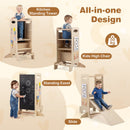 Kids Standing Tower with Detachable Chalkboard and Montessori Games for 3+ Years Old